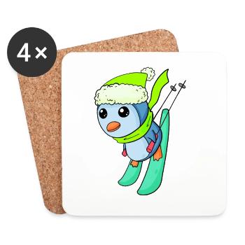 Penguin Ski Winter Skiing - Coasters (set of 4) - white - Front