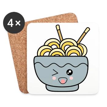 Kawaii Nudeln Ramen - Untersetzer (4er-Set) - Weiß - Vorne