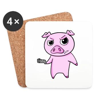 Schwein mit Pistole - Untersetzer (4er-Set) - Weiß - Vorne