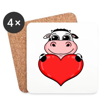 Kuh mit Herz - Liebe Romantisch - Untersetzer (4er-Set) - Weiß - Vorne