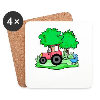 Tractor with baby cart - Coasters (set of 4) - white - Front