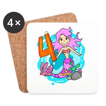 Fille de 4 ans sirène de 4ème anniversaire - Dessous de verre (lot de 4) - blanc - Devant