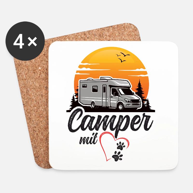 Camper mit Herz und Pfoten Hund Camping - Untersetzer (4er-Set) - Weiß