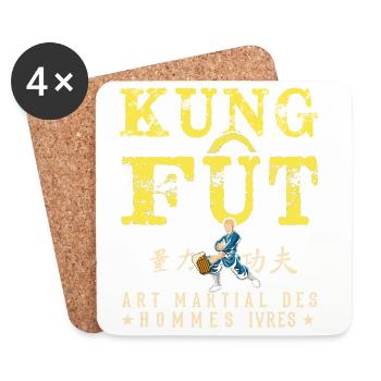 Kung Fût Jeu de mot Rhum Barbecue Buvette Soirée - Dessous de verre (lot de 4) - blanc - Devant