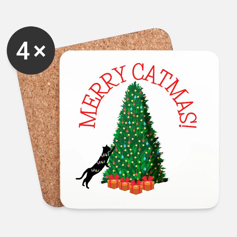 Merry Catmas! - Funny Christmas Cat - Untersetzer (4er-Set) - Weiß