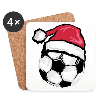 Noël Père Noël Football Symbol Ball Illustration - Dessous de verre (lot de 4) - blanc - Devant
