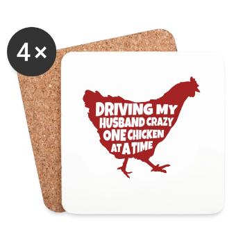Driving My Husband Crazy One Chicken-backyard - Coasters (set of 4) - white - Front