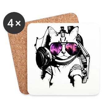 coole Katze DJ Kätzchen mitSonnenbrilleSonnenbrill - Untersetzer (4er-Set) - Weiß - Vorne