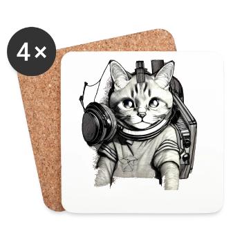 DJ Chat aux yeux bleus - Dessous de verre (lot de 4) - blanc - Devant