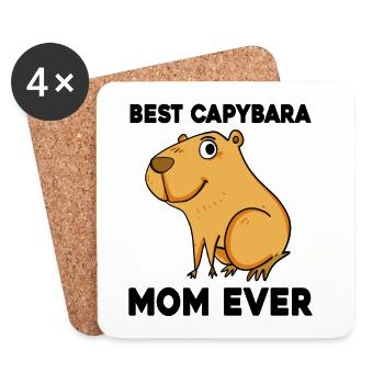 Capybara Mama Wasserschwein - Dessous de verre (lot de 4) - blanc - Devant
