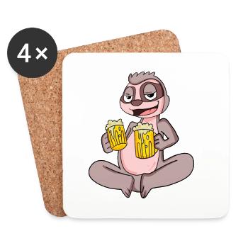 Sloth with beer glasses Beer drinking alcohol - Coasters (set of 4) - white - Front