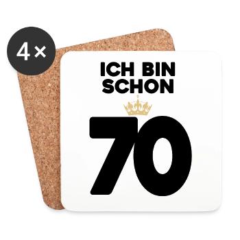 70 Geburtstag - 70 Jahre mit Krone - Untersetzer (4er-Set) - Weiß - Vorne