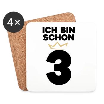 3 Geburtstag - 3 Jahre mit Krone - Untersetzer (4er-Set) - Weiß - Vorne
