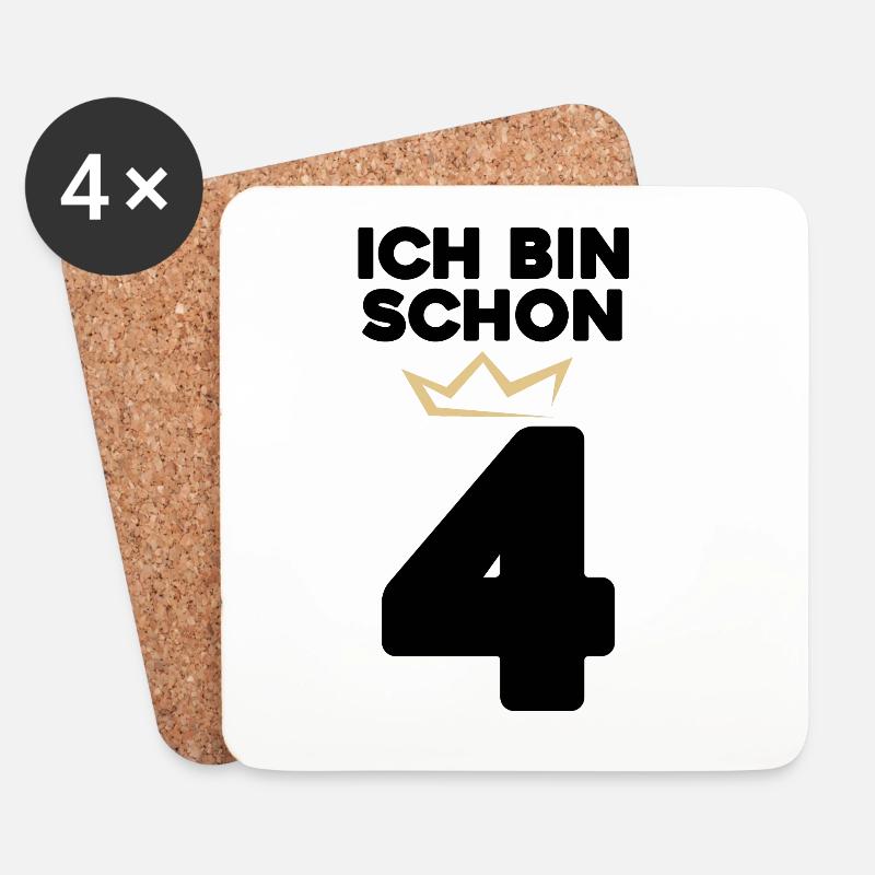 4 Geburtstag - 4 Jahre mit Krone - Untersetzer (4er-Set) - Weiß