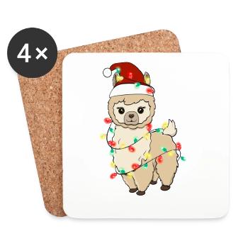 Lama aux lumières de Noël - Dessous de verre (lot de 4) - blanc - Devant