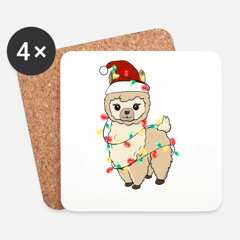 Lama mit Weihnachtslichtern - Untersetzer (4er-Set) - Weiß