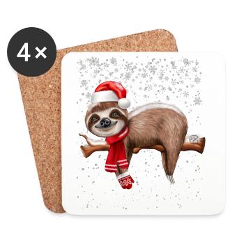 Christmas Sloth with snow - Coasters (set of 4) - white - Front