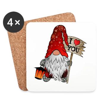 Gnom Weihnachts Wichtel mit ich liebe dich Schild - Untersetzer (4er-Set) - Weiß - Vorne