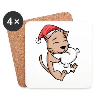 Cute cat Christmas sleep tired - Coasters (set of 4) - white - Front
