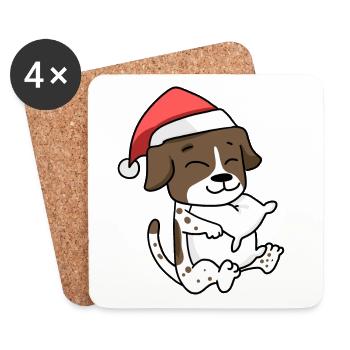 Allemand Chien à poil court Noël Sommeil Fatigué - Dessous de verre (lot de 4) - blanc - Devant
