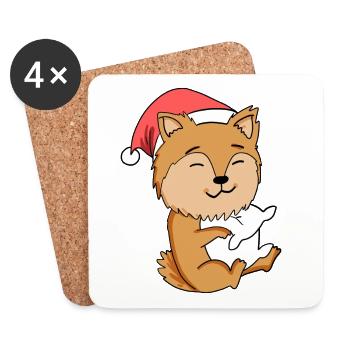 Spitz Miniature Chien Noël Sommeil Fatigué - Dessous de verre (lot de 4) - blanc - Devant