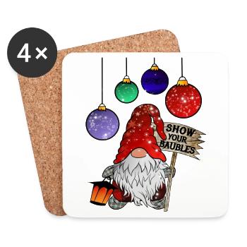 Gnom Weihnachts Zwerg Frohe Weihnachten - Untersetzer (4er-Set) - Weiß - Vorne
