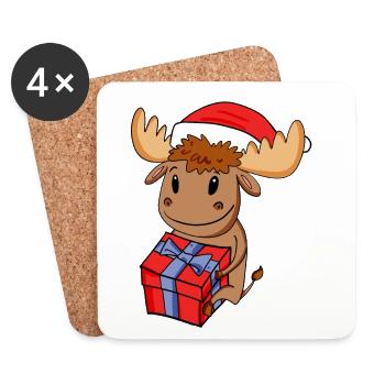 Weihnachten Elch Baby mit Geschenk - Untersetzer (4er-Set) - Weiß - Vorne