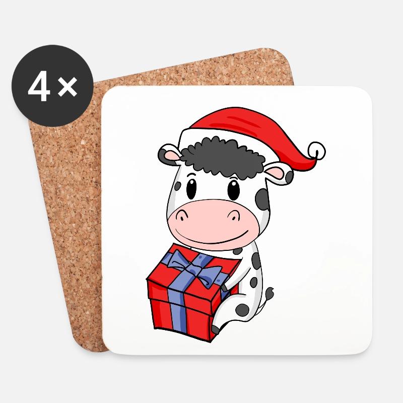 Weihnachten Kuh Baby mit Geschenk - Untersetzer (4er-Set) - Weiß