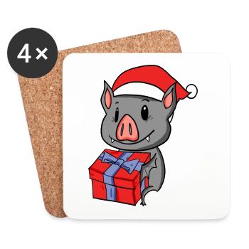 Bébé chauve-souris de Noël avec cadeau - Dessous de verre (lot de 4) - blanc - Devant