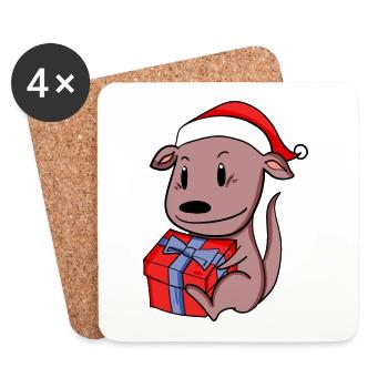 Christmas Kangaroo Baby with Gift - Coasters (set of 4) - white - Front