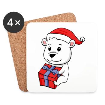 Weihnachten Eisbär mit Geschenke - Untersetzer (4er-Set) - Weiß - Vorne