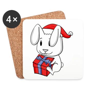 Lapin de Noël Bébé avec cadeau - Lapin - Dessous de verre (lot de 4) - blanc - Devant