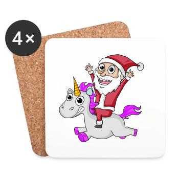 Père Noël Licorne Motif Noël - Dessous de verre (lot de 4) - blanc - Devant