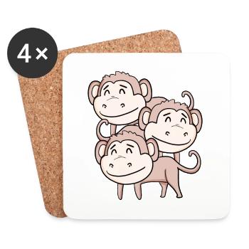 Singes mignons - Singe - Dessous de verre (lot de 4) - blanc - Devant