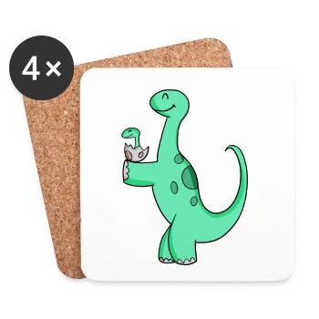 Dinosaure avec bébé dinosaure - Dessous de verre (lot de 4) - blanc - Devant
