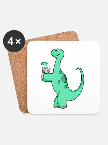 Dinosaure avec bébé dinosaure - Dessous de verre (lot de 4) - blanc