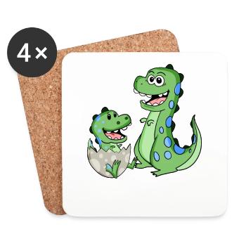 Dinosaure avec bébé dinosaure - Dessous de verre (lot de 4) - blanc - Devant