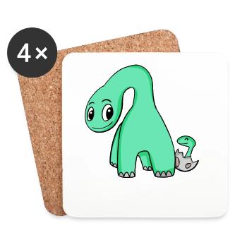 Dinosaure avec bébé dinosaure - Dessous de verre (lot de 4) - blanc - Devant