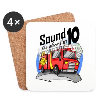 10 ans Jeune voiture de pompiers - Dessous de verre (lot de 4) - blanc - Devant