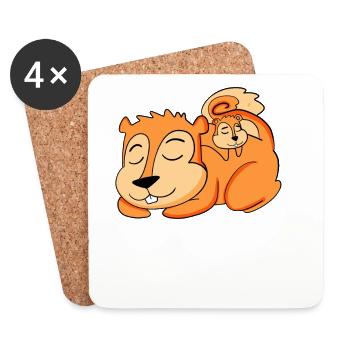 Écureuil avec bébé écureuil - Famille - Dessous de verre (lot de 4) - blanc - Devant