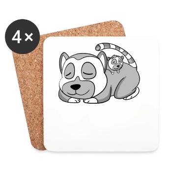 Lémurien avec bébé lémurien - Famille - Dessous de verre (lot de 4) - blanc - Devant