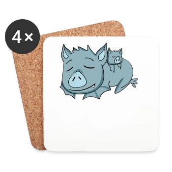 Chauve-souris avec bébé chauve-souris - Famille - Dessous de verre (lot de 4) - blanc - Devant