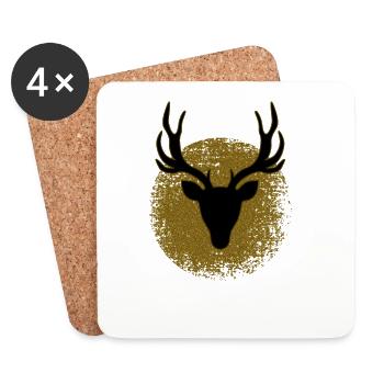 Golden deer silhouette in a circle - Coasters (set of 4) - white - Front