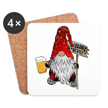 Fußball X-mas Wichtel mit Bierglas - Untersetzer (4er-Set) - Weiß - Vorne