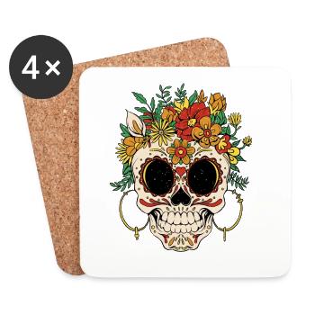 Floral Wreath Skull Día de Muertos - Coasters (set of 4) - white - Front