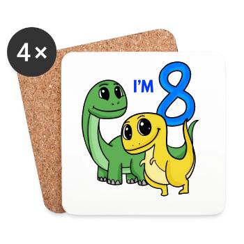 8ème anniversaire garçon - 8 ans cadeau Dino - Dessous de verre (lot de 4) - blanc - Devant