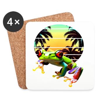 Rainette aux yeux rouges avec palmiers coucher de soleil - Dessous de verre (lot de 4) - blanc - Devant