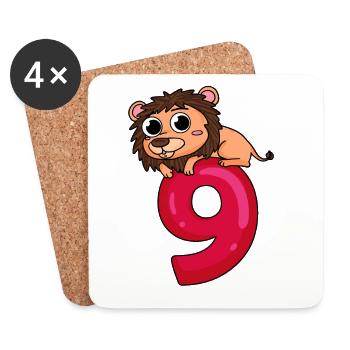 9 ans - 9e anniversaire avec motif animalier - Dessous de verre (lot de 4) - blanc - Devant