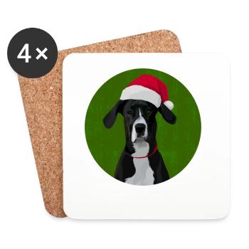 Grand chien danois au chapeau de père Noël pour Noël - Dessous de verre (lot de 4) - blanc - Devant