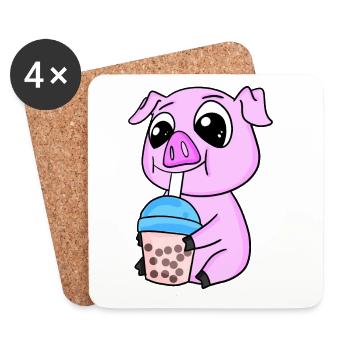 Schwein Bubble tea Motiv - Untersetzer (4er-Set) - Weiß - Vorne